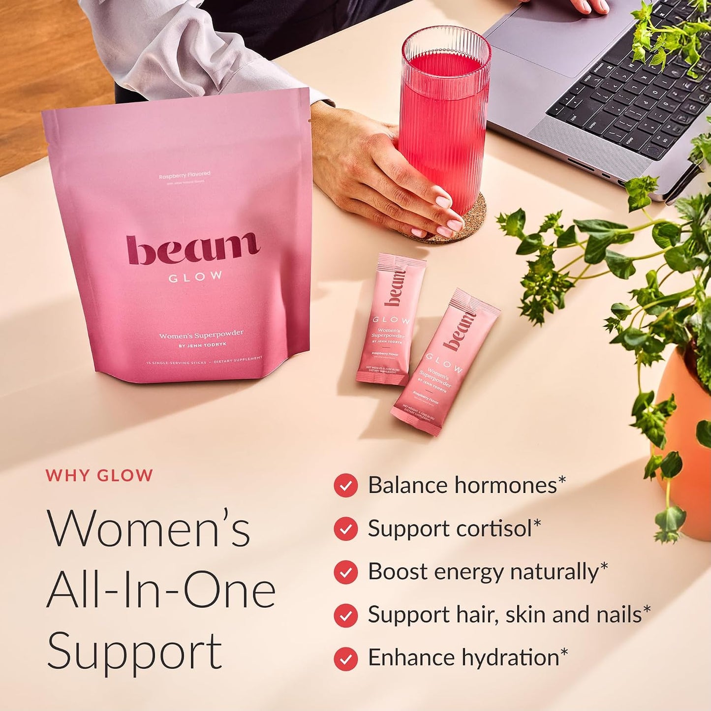 BEAM Glow Hormone Support &Cortisol Supplement for Women - DailyVitamins for Women withAshwagandha