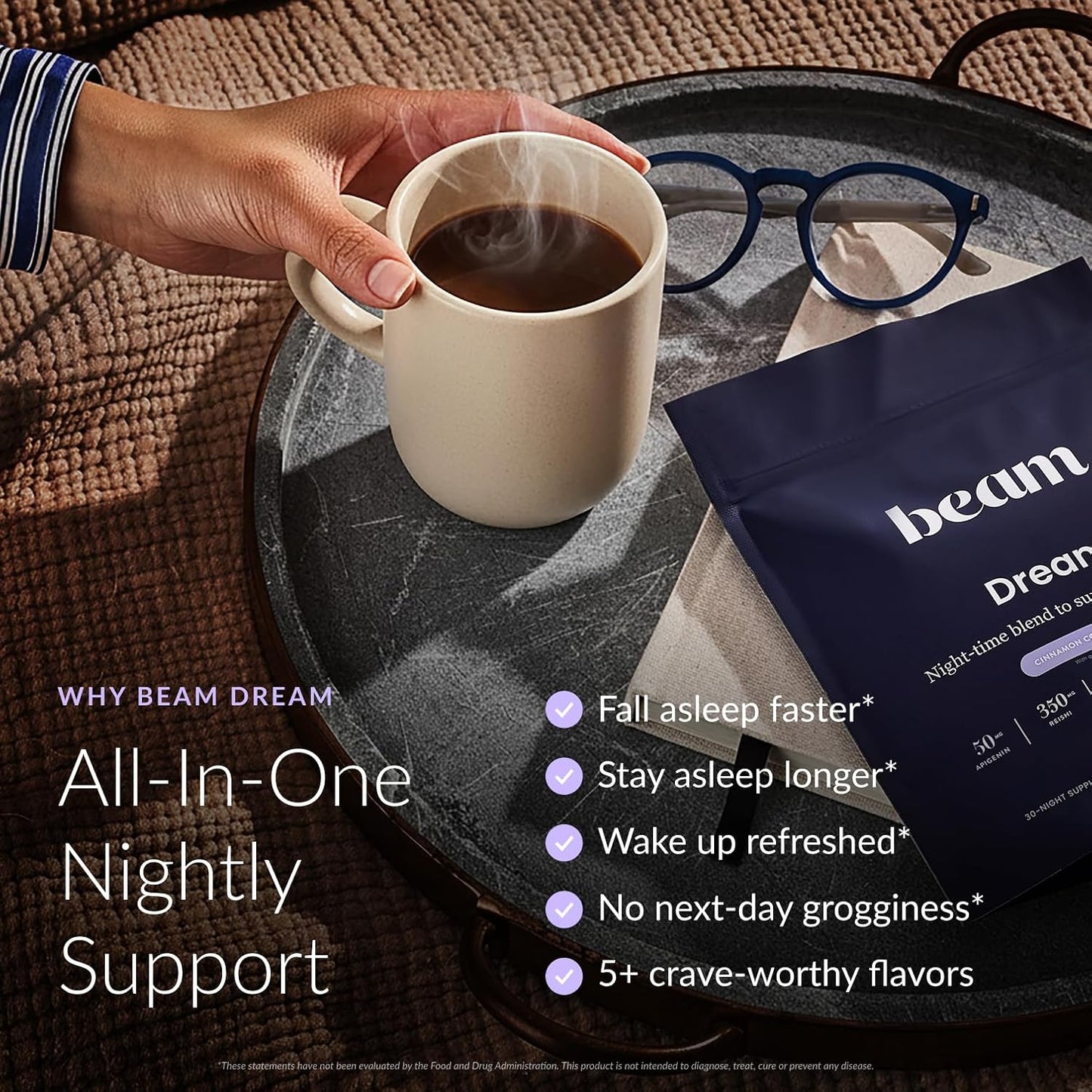 BEAM Dream Sleep Powder - Magnesium Sleep Aid for Adults with Melatonin, L-Theanine, Reishi Mushroom & Apigenin, Sleep Supplement