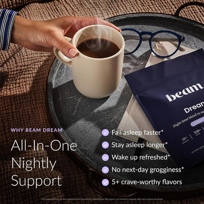 BEAM Dream Sleep Powder - Magnesium Sleep Aid for Adults with Melatonin, L-Theanine, Reishi Mushroom & Apigenin, Sleep Supplement