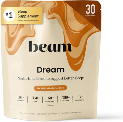 BEAM Dream Sleep Powder - Magnesium Sleep Aid for Adults with Melatonin, L-Theanine, Reishi Mushroom & Apigenin, Sleep Supplement