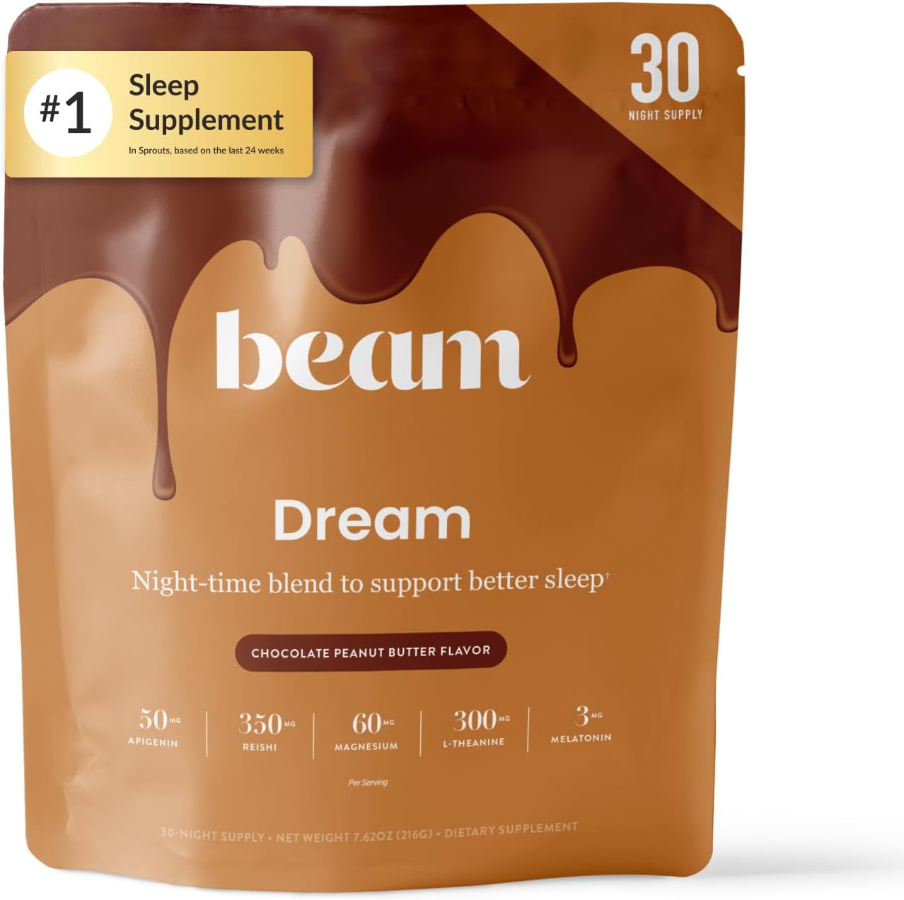 BEAM Dream Sleep Powder - Magnesium Sleep Aid for Adults with Melatonin, L-Theanine, Reishi Mushroom & Apigenin, Sleep Supplement
